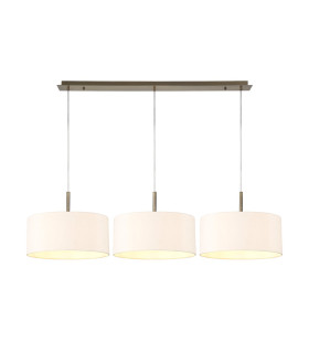 Baymont Antique Brass 3 Light E27 Linear Pendant With 40cm x 18cm Dual Faux Silk Shade Nude Beige/Moonlight-1