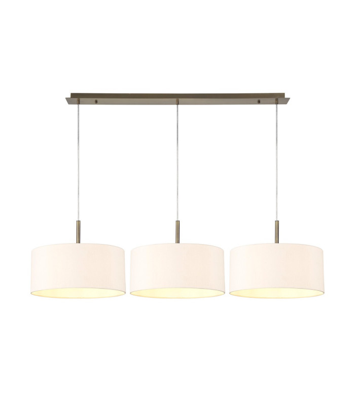 Baymont Antique Brass 3 Light E27 Linear Pendant With 40cm x 18cm Dual Faux Silk Shade Nude Beige/Moonlight-1