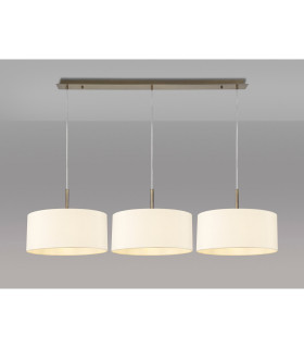 Baymont Antique Brass 3 Light E27 Linear Pendant With 40cm x 18cm Faux Silk Shade Ivory Pearl/White Laminate-2