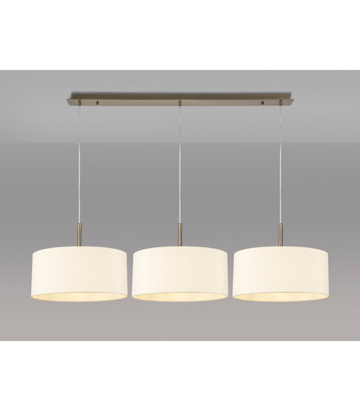 Baymont Antique Brass 3 Light E27 Linear Pendant With 40cm x 18cm Faux Silk Shade Ivory Pearl/White Laminate-2