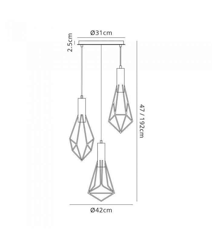 Ceiling Cluster Pendant Cluster Cage 3 Light E27 Black - 3
