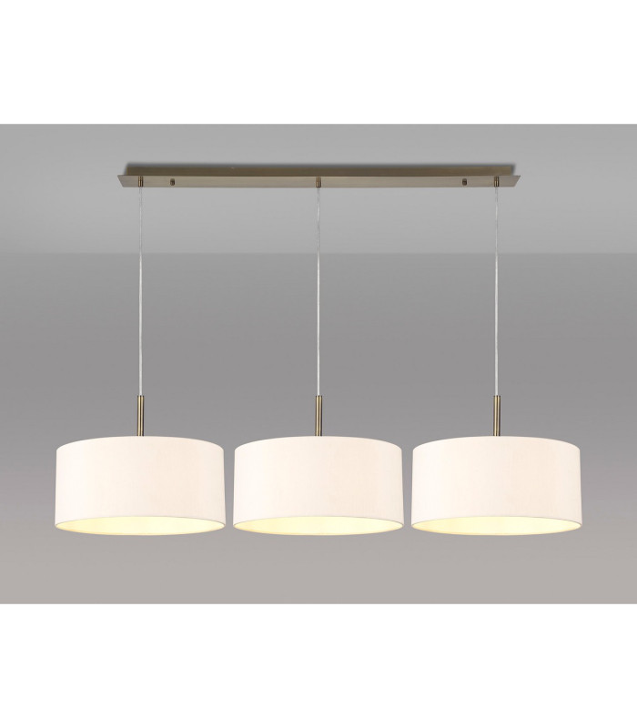 Baymont Antique Brass 3 Light E27 Linear Pendant With 40cm x 18cm Dual Faux Silk Shade Nude Beige/Moonlight-2