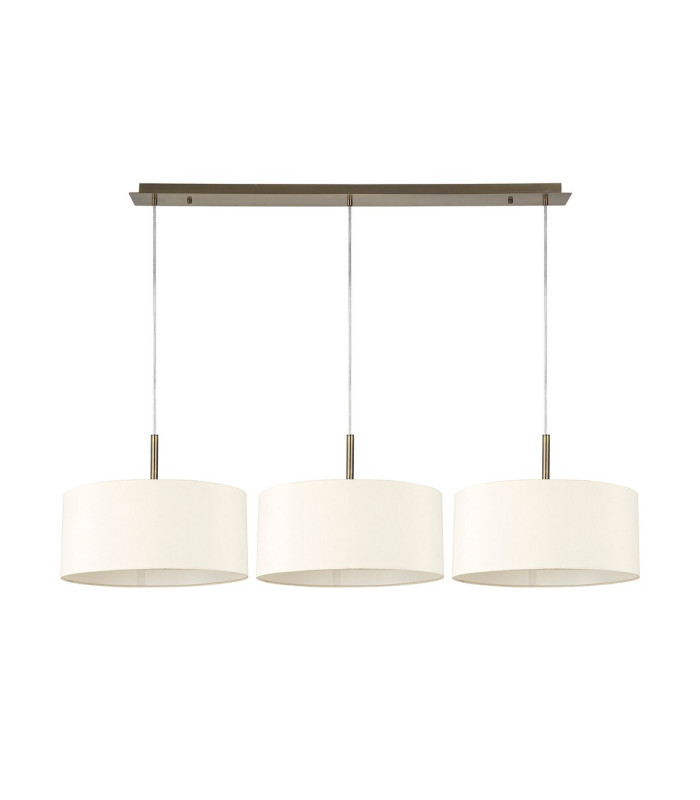 Baymont Antique Brass 3 Light E27 Linear Pendant With 40cm x 18cm Faux Silk Shade Ivory Pearl/White Laminate-4