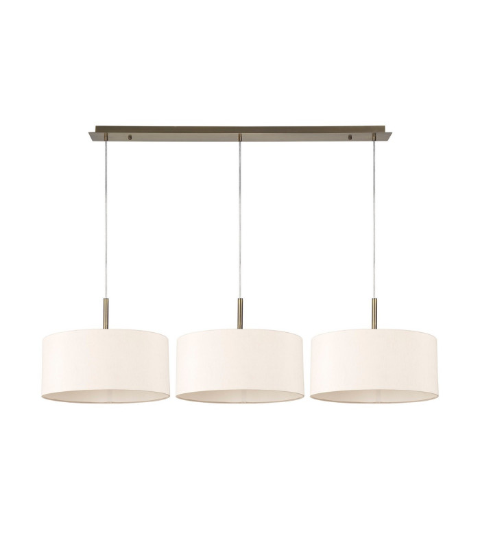 Baymont Antique Brass 3 Light E27 Linear Pendant With 40cm x 18cm Dual Faux Silk Shade Nude Beige/Moonlight-4