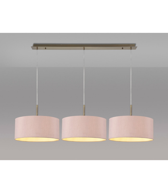 Baymont Antique Brass 3 Light E27 Linear Pendant With 40cm x 18cm Dual Faux Silk Shade Taupe/Halo Gold-2