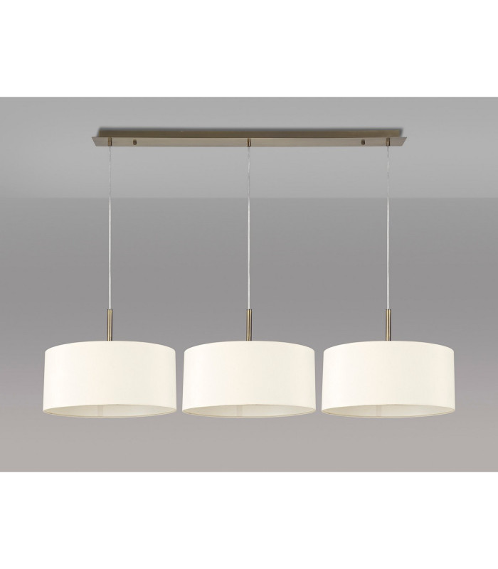 Baymont Antique Brass 3 Light E27 Linear Pendant With 40cm x 18cm Faux Silk Shade Ivory Pearl/White Laminate-11