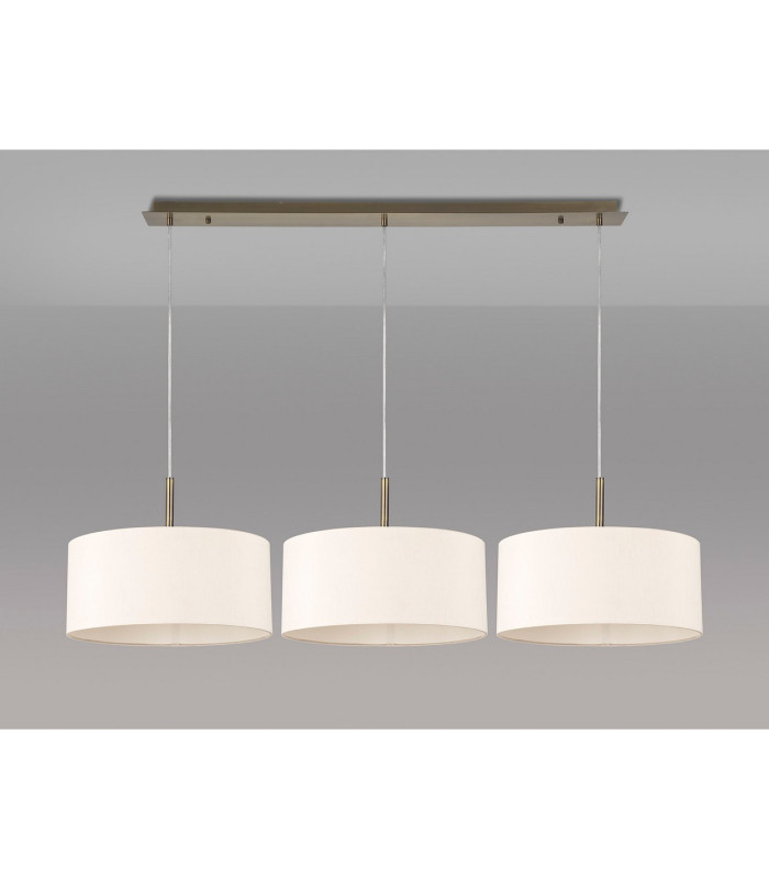 Baymont Antique Brass 3 Light E27 Linear Pendant With 40cm x 18cm Dual Faux Silk Shade Nude Beige/Moonlight-11