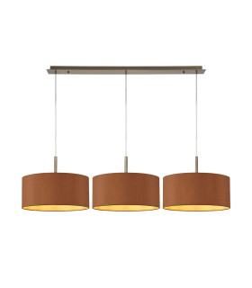 Baymont Antique Brass 3 Light E27 Linear Pendant With 40cm x 18cm Dual Faux Silk Shade Raw Cocoa/Grecian Bronze-1