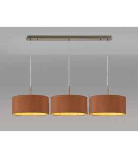 Baymont Antique Brass 3 Light E27 Linear Pendant With 40cm x 18cm Dual Faux Silk Shade Raw Cocoa/Grecian Bronze-2
