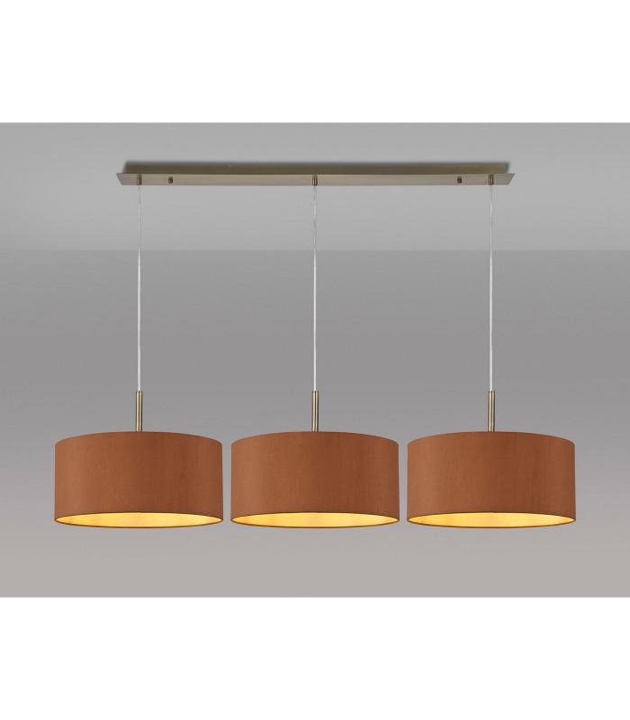 Baymont Antique Brass 3 Light E27 Linear Pendant With 40cm x 18cm Dual Faux Silk Shade Raw Cocoa/Grecian Bronze-2