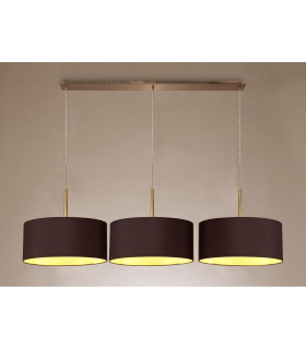 Baymont Antique Brass 3 Light E27 Linear Pendant With 40cm x 18cm Dual Faux Silk Shade Midnight Black/Green Olive-2