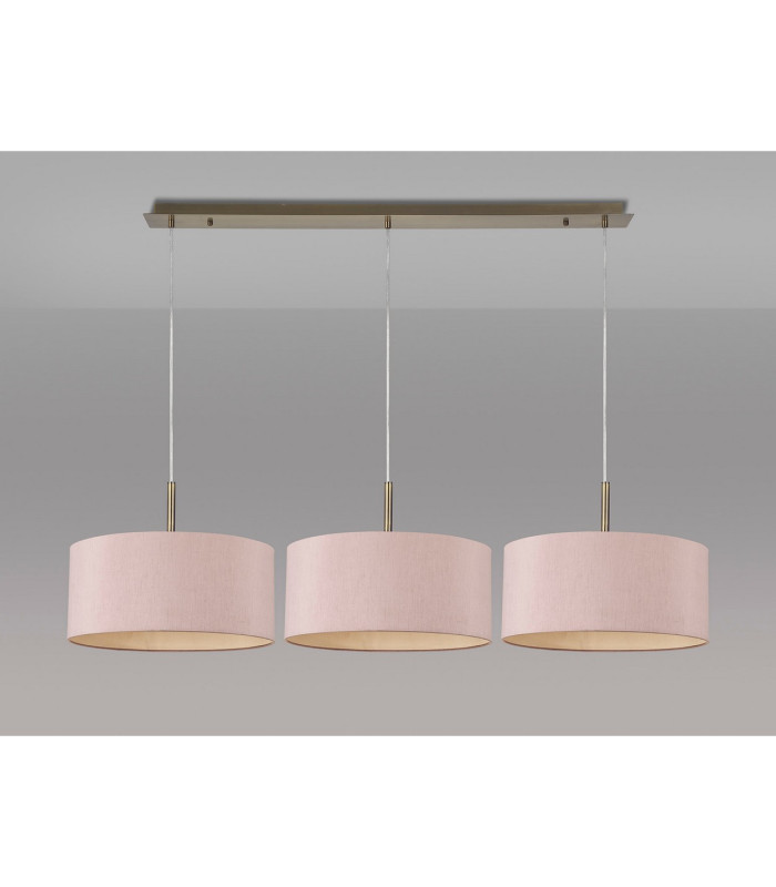 Baymont Antique Brass 3 Light E27 Linear Pendant With 40cm x 18cm Dual Faux Silk Shade Taupe/Halo Gold-11
