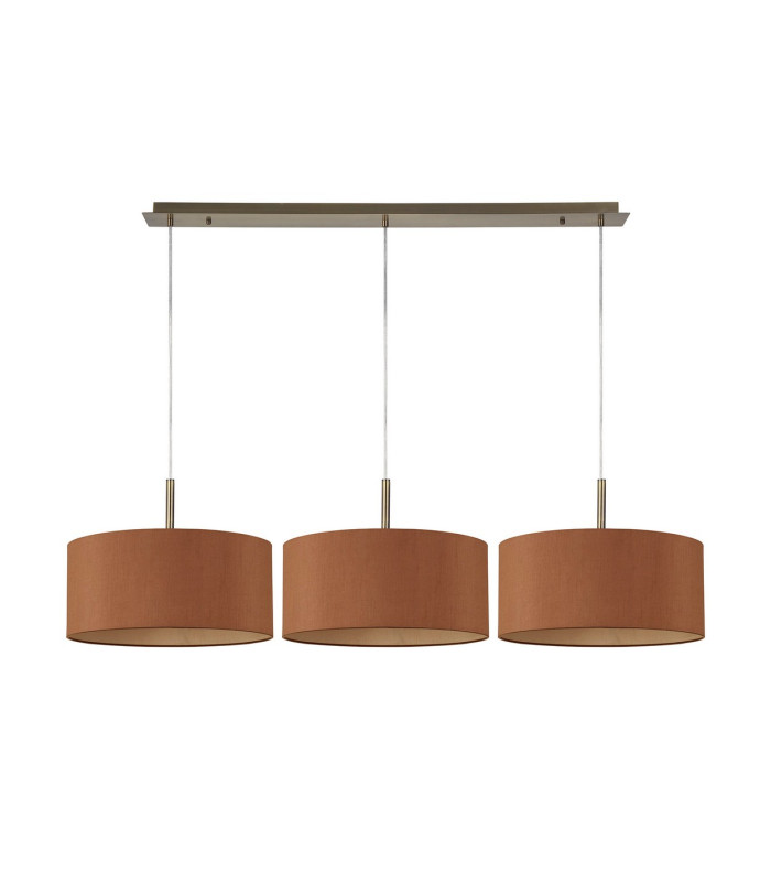 Baymont Antique Brass 3 Light E27 Linear Pendant With 40cm x 18cm Dual Faux Silk Shade Raw Cocoa/Grecian Bronze-4