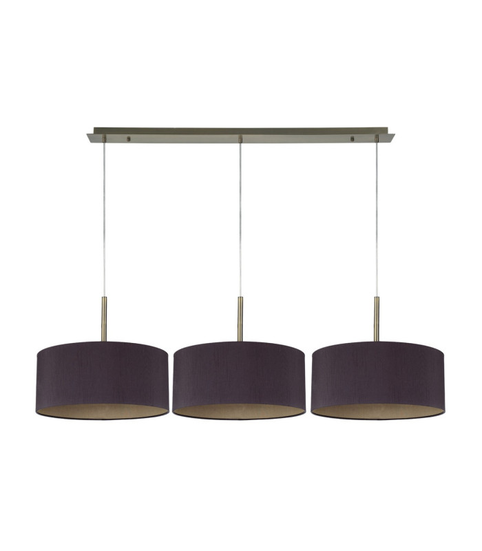 Baymont Antique Brass 3 Light E27 Linear Pendant With 40cm x 18cm Dual Faux Silk Shade Midnight Black/Green Olive-4