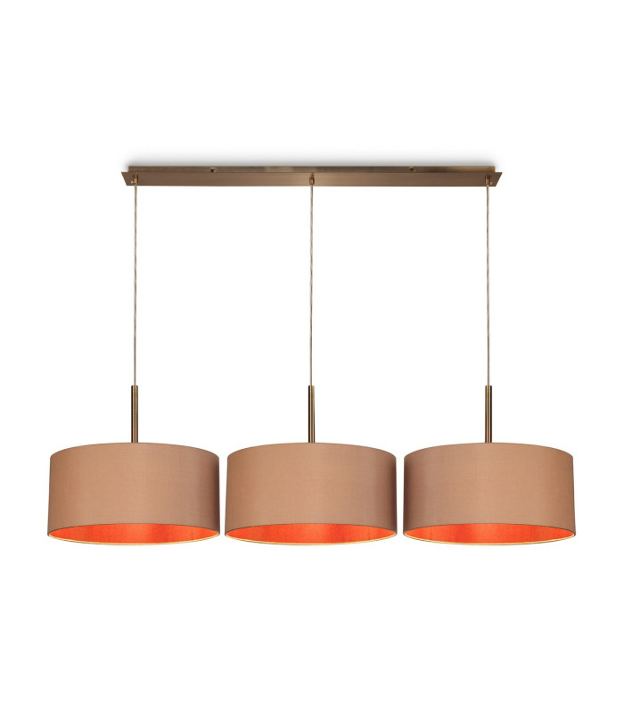 Baymont Antique Brass 3 Light E27 Linear Pendant With 40cm x 18cm Dual Faux Silk Shade Antique Gold/Ruby-1