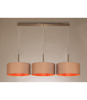 Baymont Antique Brass 3 Light E27 Linear Pendant With 40cm x 18cm Dual Faux Silk Shade Antique Gold/Ruby-2
