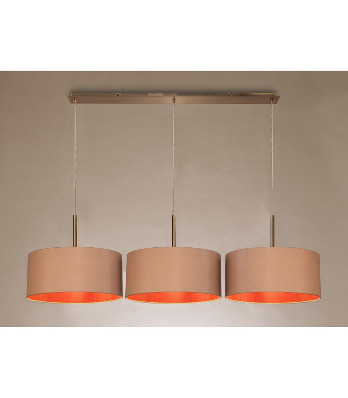 Baymont Antique Brass 3 Light E27 Linear Pendant With 40cm x 18cm Dual Faux Silk Shade Antique Gold/Ruby-2