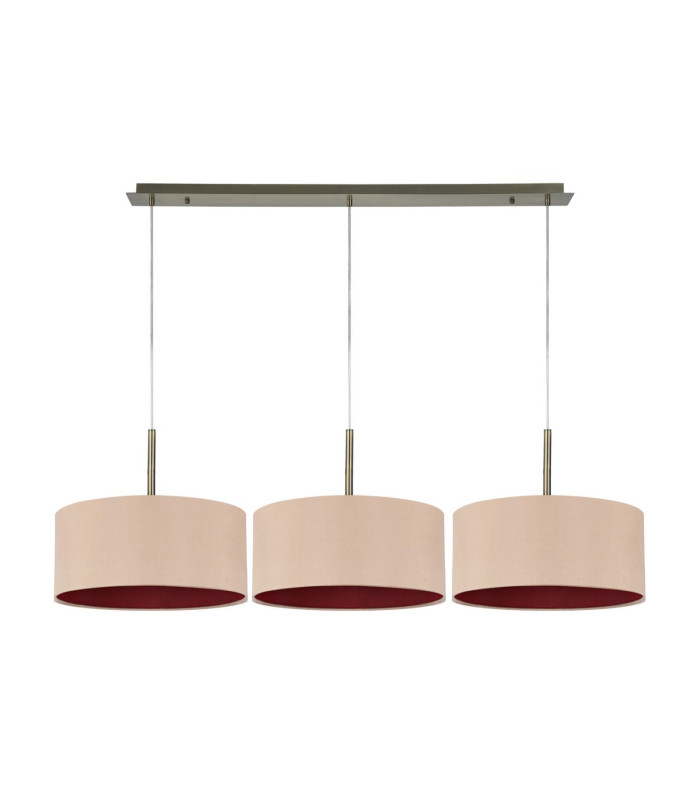 Baymont Antique Brass 3 Light E27 Linear Pendant With 40cm x 18cm Dual Faux Silk Shade Antique Gold/Ruby-4