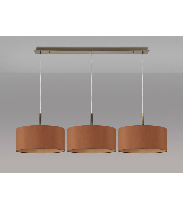 Baymont Antique Brass 3 Light E27 Linear Pendant With 40cm x 18cm Dual Faux Silk Shade Raw Cocoa/Grecian Bronze-11