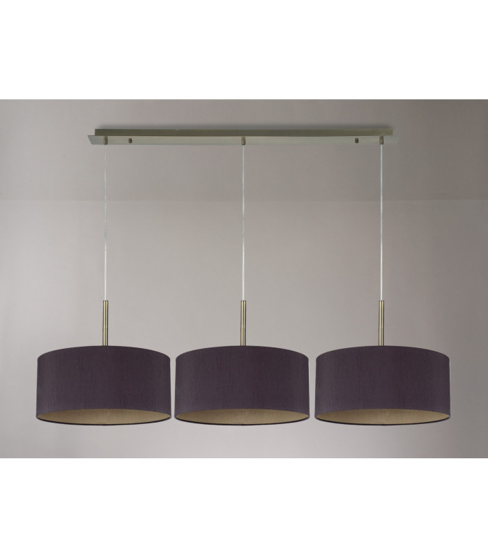 Baymont Antique Brass 3 Light E27 Linear Pendant With 40cm x 18cm Dual Faux Silk Shade Midnight Black/Green Olive-11