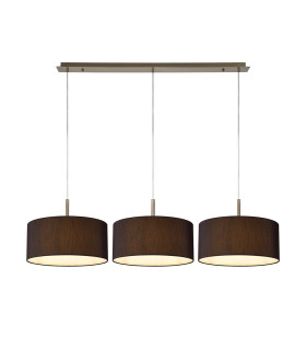 Baymont Antique Brass 3 Light E27 Linear Pendant With 40cm x 18cm Faux Silk Shade Black/White Laminate-1