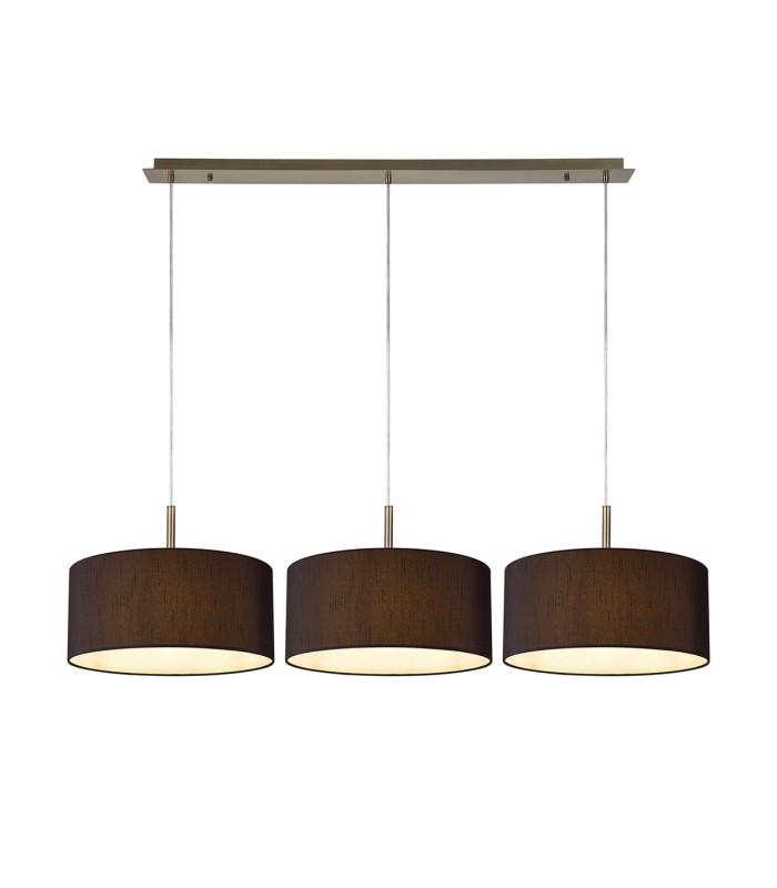 Baymont Antique Brass 3 Light E27 Linear Pendant With 40cm x 18cm Faux Silk Shade Black/White Laminate-1