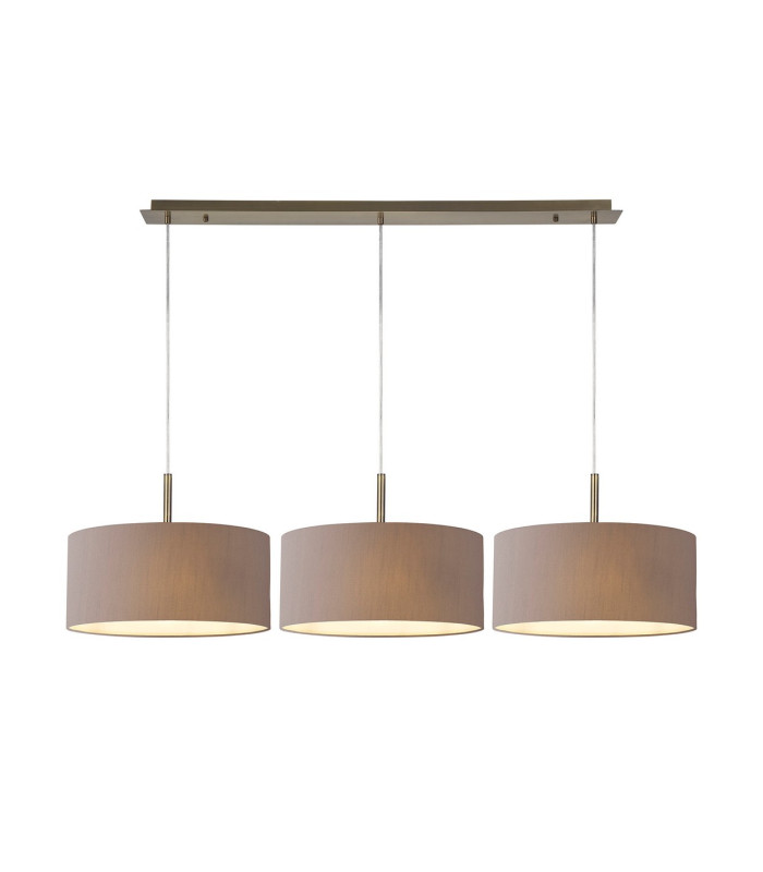 Baymont Antique Brass 3 Light E27 Linear Pendant With 40cm x 18cm Faux Silk Shade Grey/White Laminate-1