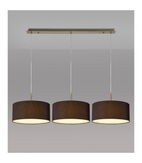 Baymont Antique Brass 3 Light E27 Linear Pendant With 40cm x 18cm Faux Silk Shade Black/White Laminate-2