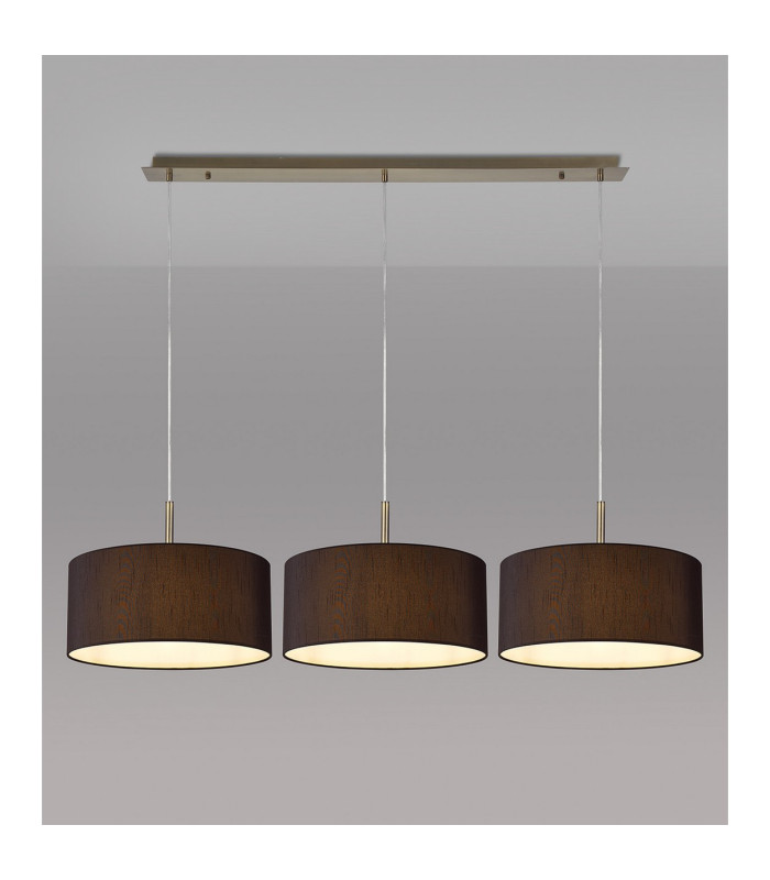Baymont Antique Brass 3 Light E27 Linear Pendant With 40cm x 18cm Faux Silk Shade Black/White Laminate-2