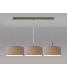 Baymont Antique Brass 3 Light E27 Linear Pendant With 40cm x 18cm Faux Silk Shade Grey/White Laminate-2