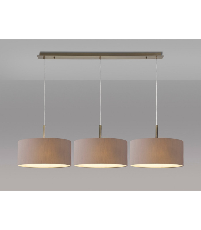 Baymont Antique Brass 3 Light E27 Linear Pendant With 40cm x 18cm Faux Silk Shade Grey/White Laminate-2