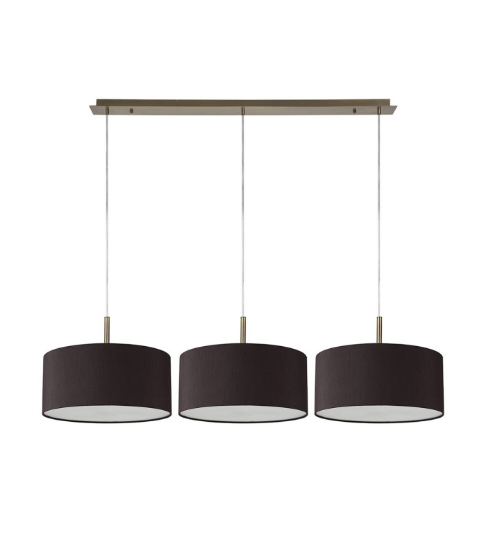 Baymont Antique Brass 3 Light E27 Linear Pendant With 40cm x 18cm Faux Silk Shade Black/White Laminate-4