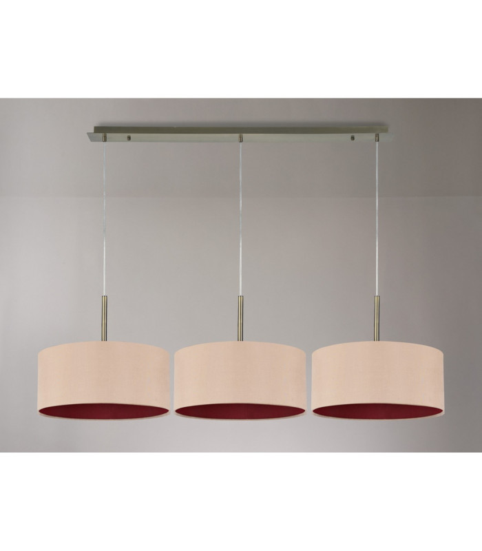 Baymont Antique Brass 3 Light E27 Linear Pendant With 40cm x 18cm Dual Faux Silk Shade Antique Gold/Ruby-11