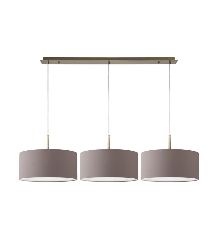 Baymont Antique Brass 3 Light E27 Linear Pendant With 40cm x 18cm Faux Silk Shade Grey/White Laminate-4