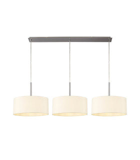 Baymont Satin Nickel 3 Light E27 Linear Pendant With 40cm x 18cm Faux Silk Shade Ivory Pearl/White Laminate-1