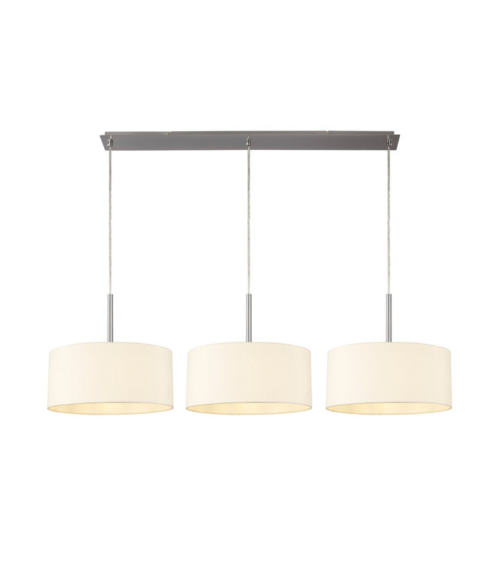 Baymont Satin Nickel 3 Light E27 Linear Pendant With 40cm x 18cm Faux Silk Shade Ivory Pearl/White Laminate-1