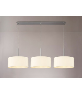 Baymont Satin Nickel 3 Light E27 Linear Pendant With 40cm x 18cm Faux Silk Shade Ivory Pearl/White Laminate-2