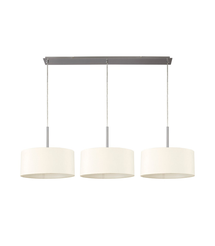 Baymont Satin Nickel 3 Light E27 Linear Pendant With 40cm x 18cm Faux Silk Shade Ivory Pearl/White Laminate-4