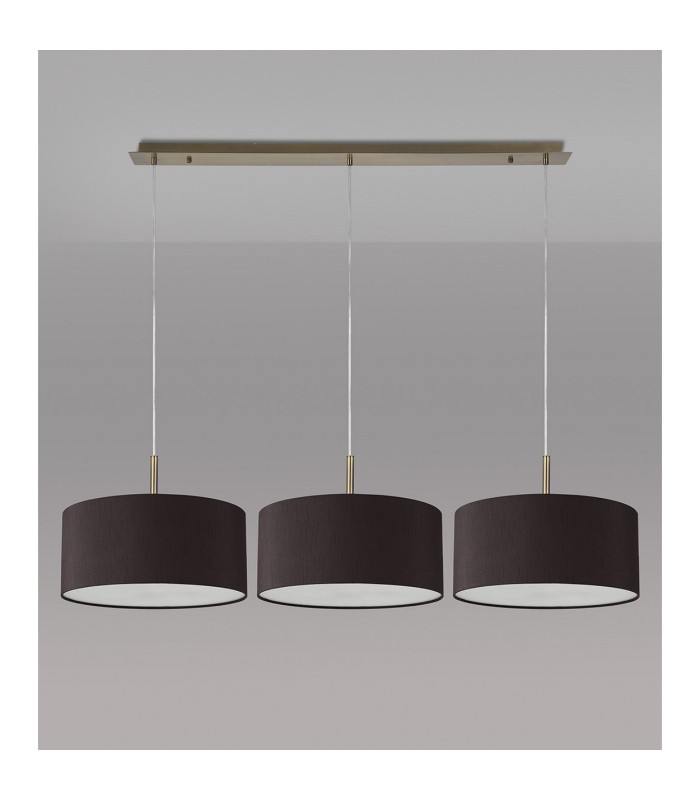 Baymont Antique Brass 3 Light E27 Linear Pendant With 40cm x 18cm Faux Silk Shade Black/White Laminate-11
