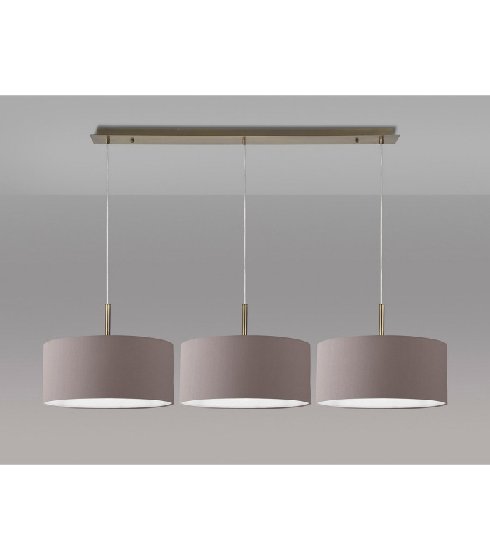 Baymont Antique Brass 3 Light E27 Linear Pendant With 40cm x 18cm Faux Silk Shade Grey/White Laminate-11
