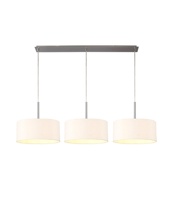 Baymont Satin Nickel 3 Light E27 Linear Pendant With 40cm x 18cm Dual Faux Silk Shade Nude Beige/Moonlight-1