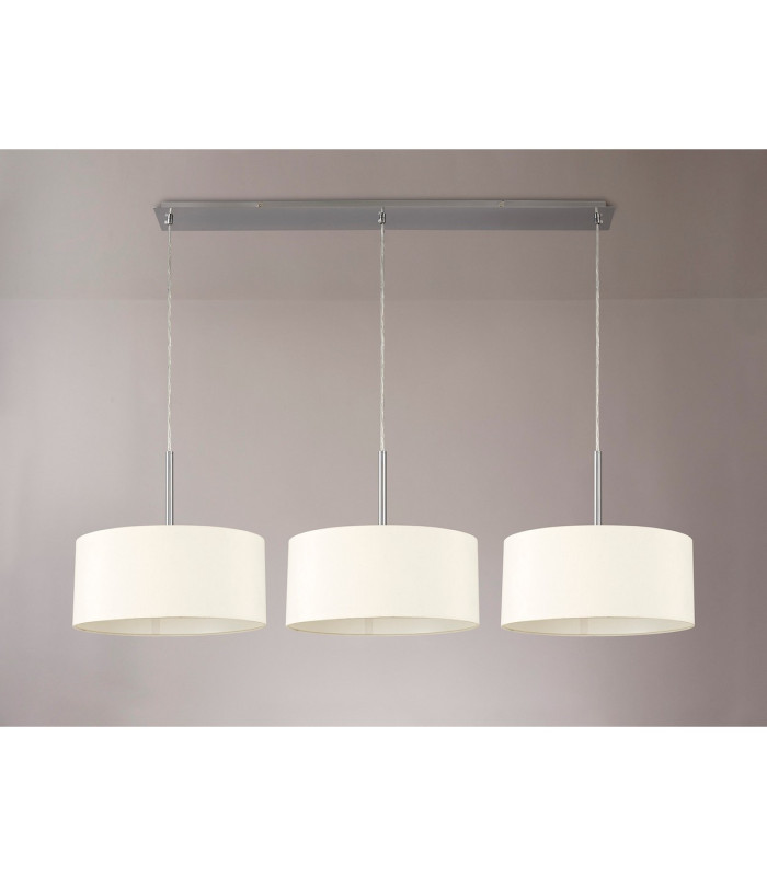 Baymont Satin Nickel 3 Light E27 Linear Pendant With 40cm x 18cm Faux Silk Shade Ivory Pearl/White Laminate-11
