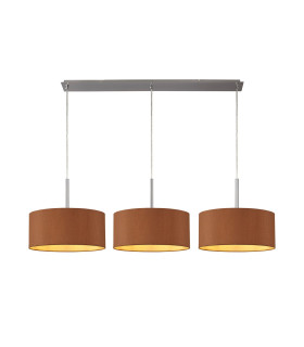 Baymont Satin Nickel 3 Light E27 Linear Pendant With 40cm x 18cm Dual Faux Silk Shade Raw Cocoa/Grecian Bronze-1