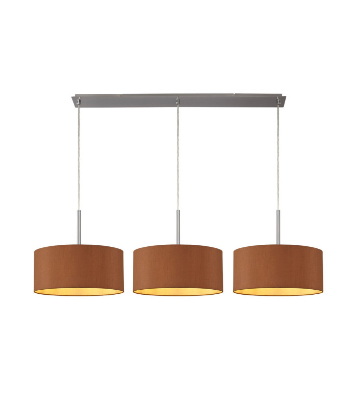 Baymont Satin Nickel 3 Light E27 Linear Pendant With 40cm x 18cm Dual Faux Silk Shade Raw Cocoa/Grecian Bronze-1