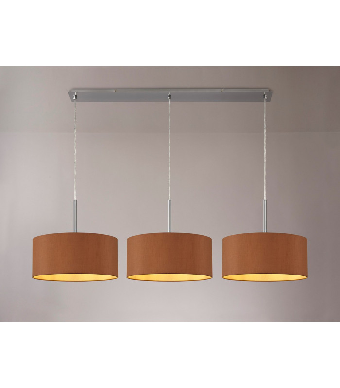 Baymont Satin Nickel 3 Light E27 Linear Pendant With 40cm x 18cm Dual Faux Silk Shade Raw Cocoa/Grecian Bronze-2
