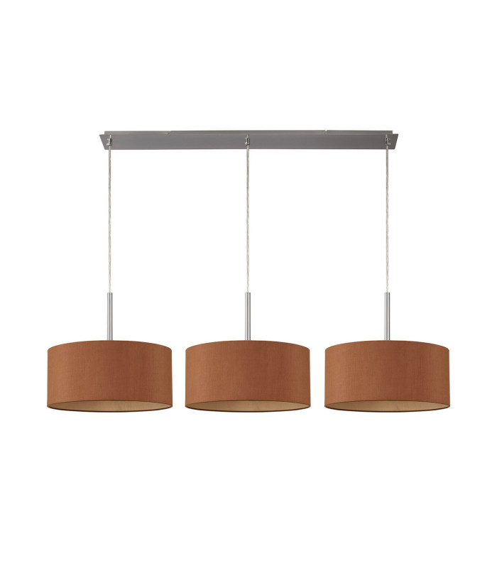 Baymont Satin Nickel 3 Light E27 Linear Pendant With 40cm x 18cm Dual Faux Silk Shade Raw Cocoa/Grecian Bronze-4