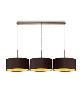 Baymont Satin Nickel 3 Light E27 Linear Pendant With 40cm x 18cm Dual Faux Silk Shade Midnight Black/Green Olive-1