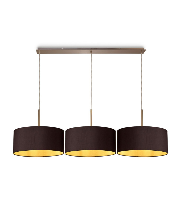 Baymont Satin Nickel 3 Light E27 Linear Pendant With 40cm x 18cm Dual Faux Silk Shade Midnight Black/Green Olive-1