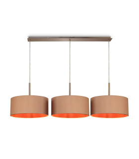 Baymont Satin Nickel 3 Light E27 Linear Pendant With 40cm x 18cm Dual Faux Silk Shade Antique Gold/Ruby-1