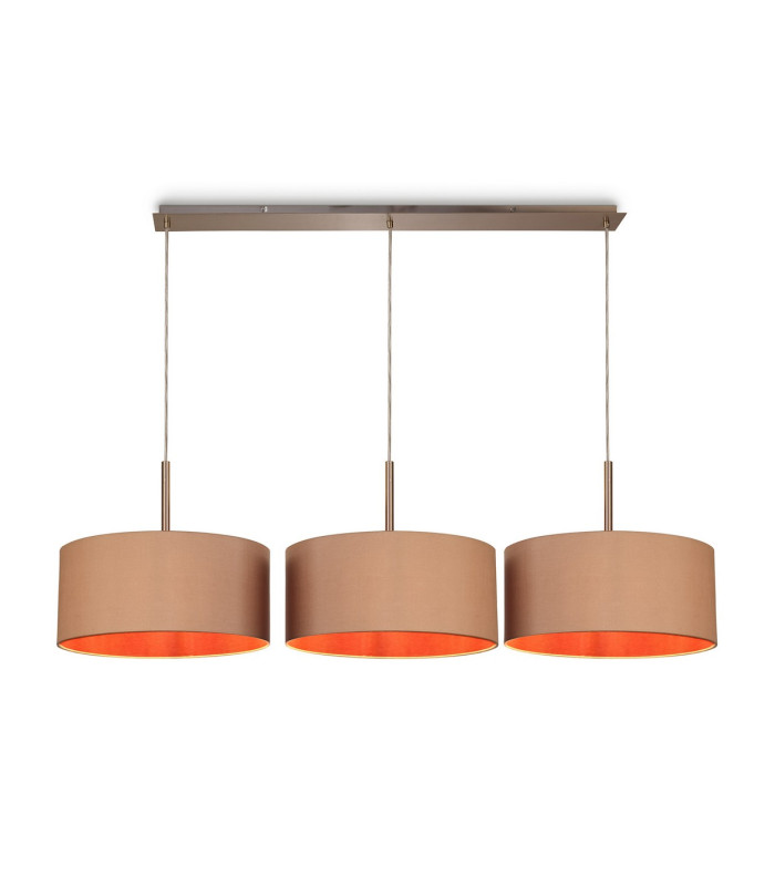 Baymont Satin Nickel 3 Light E27 Linear Pendant With 40cm x 18cm Dual Faux Silk Shade Antique Gold/Ruby-1